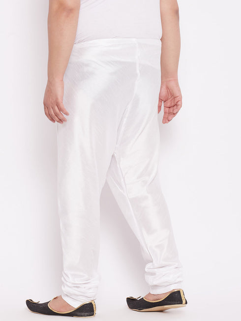 Men's Plus Size White Cotton Silk Blend Churidar